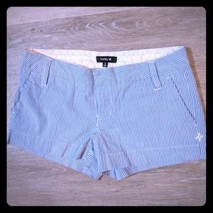 Hurley blue and white pin stripped shorts size 3